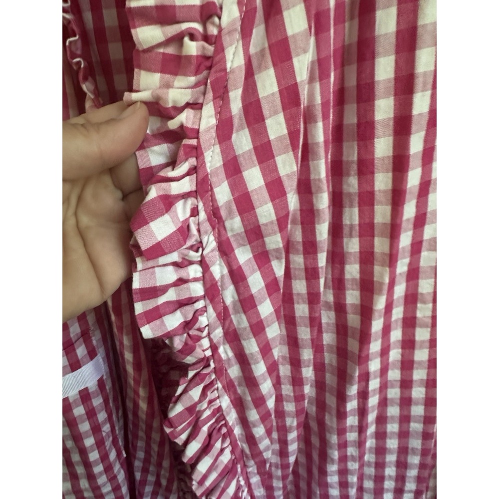 MSC Pink Gingham Ruffle Robe S/M Lightweight Cottagecore Missing The Belt - Picture 5 of 7